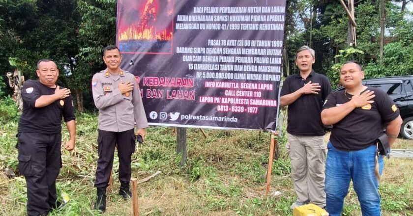 Cegah Karhutla, Polresta Samarinda Pasang Spanduk Imbauan dan Edukasi Warga